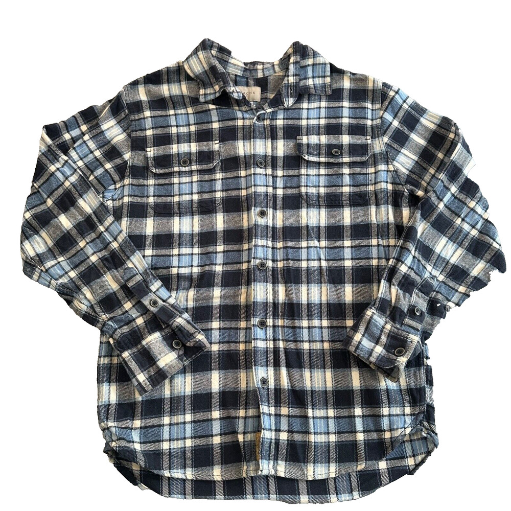 Jachs Blue Plaid Flannel Button Down Shirt Men's Medium Long Sleeve